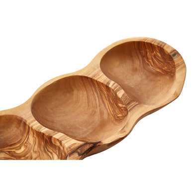 3 Section Olive Wood Antipasti Dish | Kora