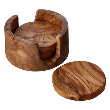 Set of 4 Olive Wood Round Coasters | Kora