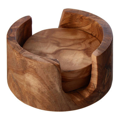 Set of 4 Olive Wood Round Coasters | Kora