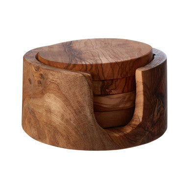 Set of 4 Olive Wood Round Coasters | Kora