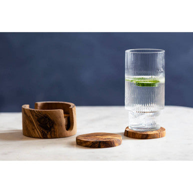 Set of 4 Olive Wood Round Coasters | Kora