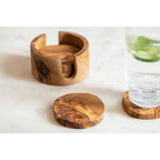Set of 4 Olive Wood Round Coasters | Kora