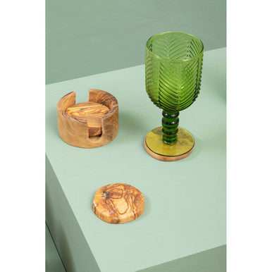 Set of 4 Olive Wood Round Coasters | Kora