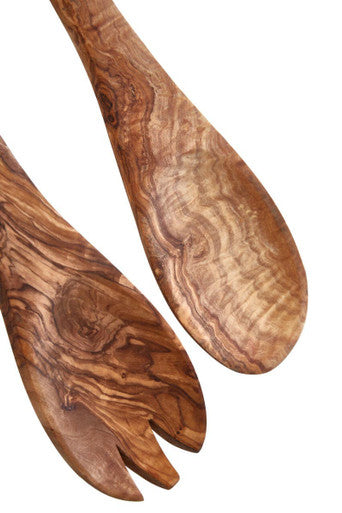 Olive Wood Flat Salad Servers | Kora