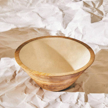 Large Mango Wood Serving Bowl with White Enamel | Kara