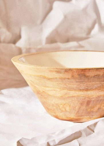 Large Mango Wood Serving Bowl with White Enamel | Kara