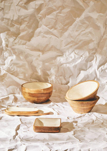 Large Mango Wood Serving Bowl with White Enamel | Kara