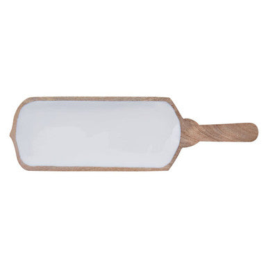 Mango Wood Paddle Serving Board with White Enamel | Kara