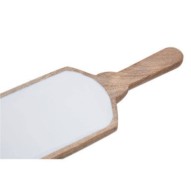 Mango Wood Paddle Serving Board with White Enamel | Kara