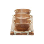 Acacia Wood Set of 3 Dip Bowls with Tray | Vine