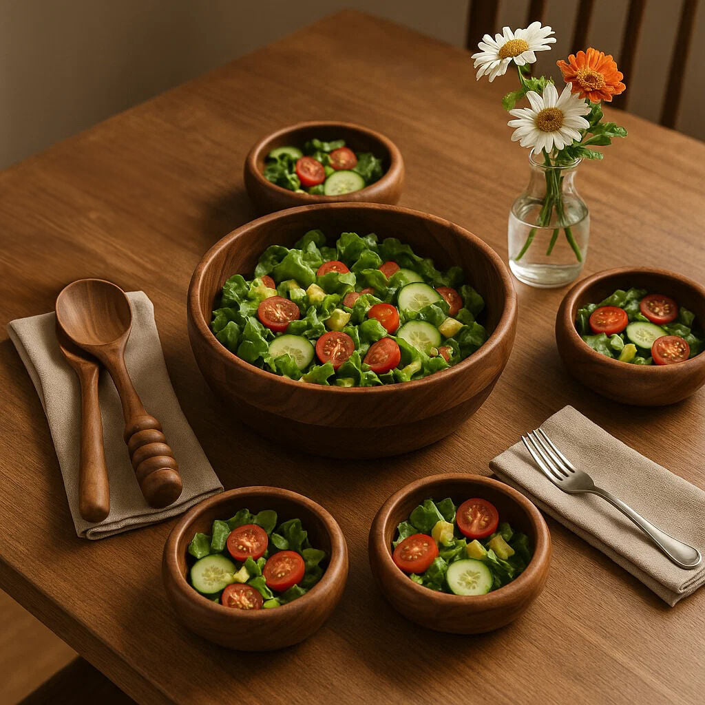 Five Piece Sheesham Wood Salad Bowl Set | Rosi