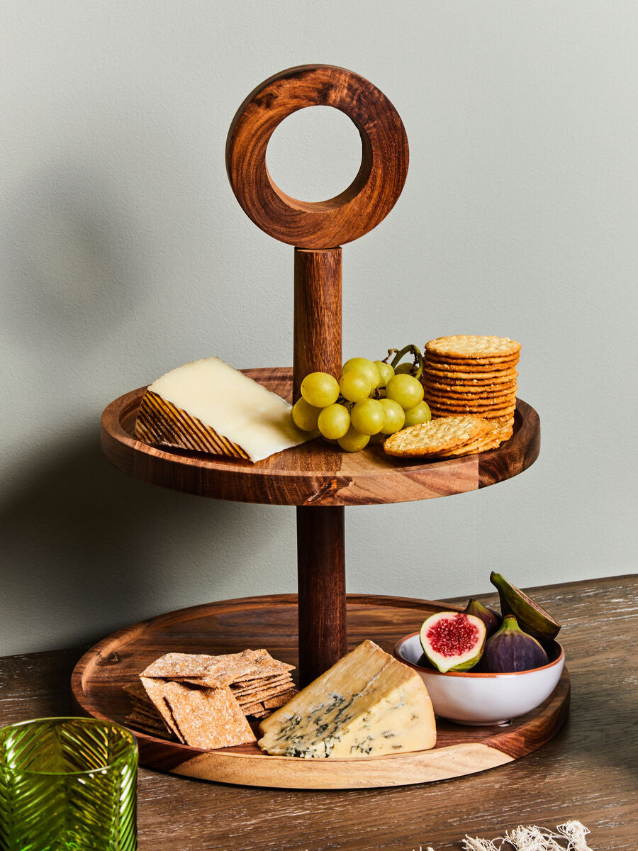 Sheesham Wood Two Tier Cake Stand | Kora