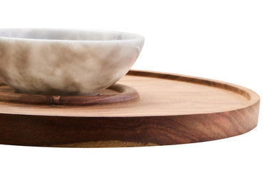 Acacia Wood and White Marble Chip and Dip Platter | Kora