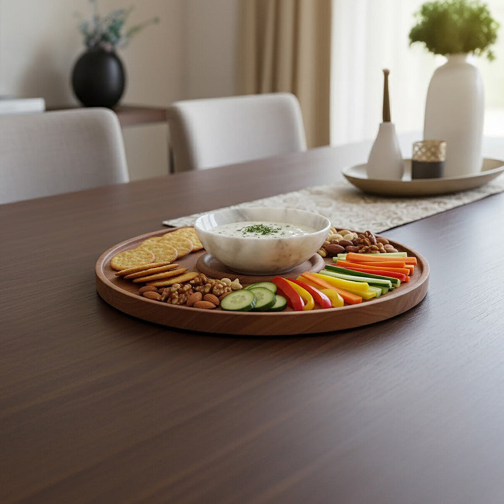 Acacia Wood and White Marble Chip and Dip Platter | Kora