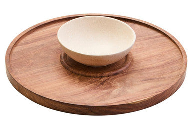 Acacia Wood and Cream Marble Chip and Dip Platter | Kora