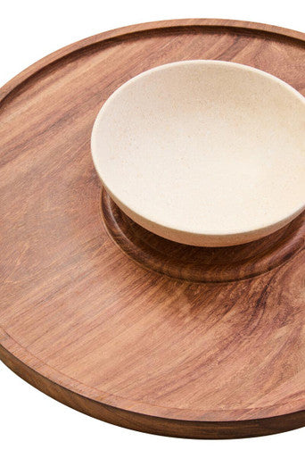 Acacia Wood and Cream Marble Chip and Dip Platter | Kora