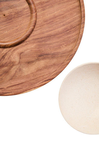 Acacia Wood and Cream Marble Chip and Dip Platter | Kora