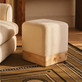 Burl Wood and Cream Boucle Square Stool | Mota