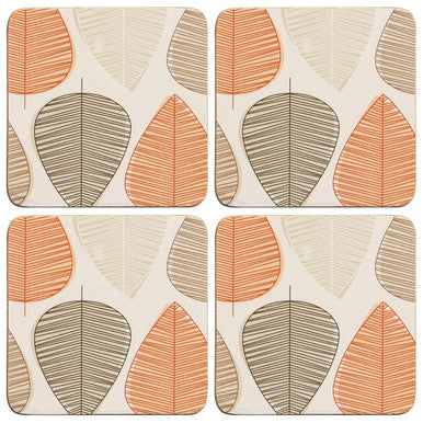 Set of Four Coasters | Orange Leaf