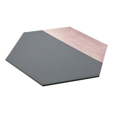 Geome Set of 4 Leather Effect Grey And Rose Gold Hexagon Placements