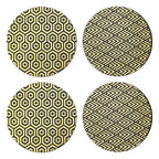 Set of 4 Leather Effect Black and Gold Deco Placements | Geome