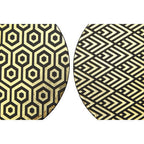 Set of 4 Leather Effect Black and Gold Deco Placements | Geome