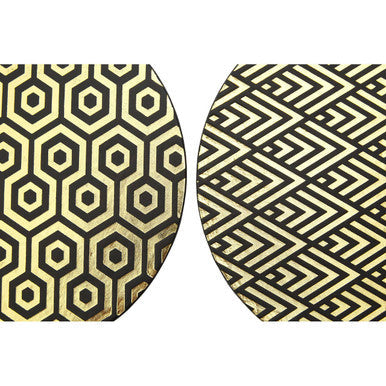 Set of 4 Leather Effect Black and Gold Deco Placements | Geome