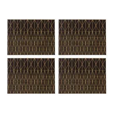 Set of 4 Leather Effect Black and Gold Prism Placemats | Geome