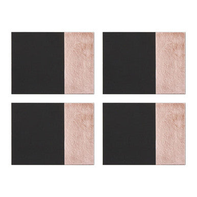 Set of 4 Leather Effect Black and Rose Gold Placemats | Geome