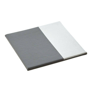 Set of 4 Leather Effect Grey and Silver Coasters | Geome