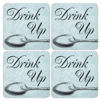 Set of Four Drink Up Cork Coaster | Lets Eat