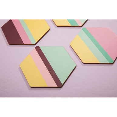 Mimo Set Of 4 Miami Striped Gold Foil Coasters