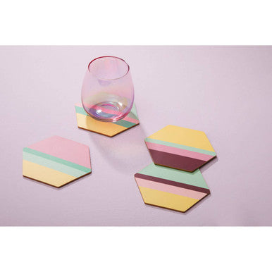 Mimo Set Of 4 Miami Striped Gold Foil Coasters