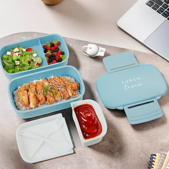 Light Blue Lunch Box with Cutlery | Grub Tub