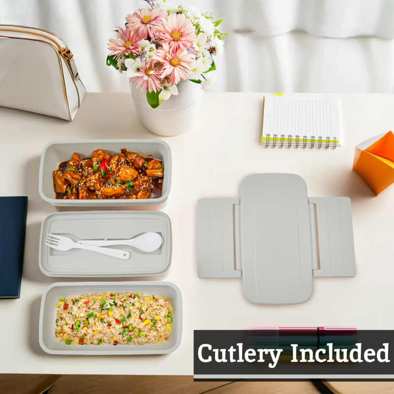 Grey Lunch Box with Cutlery | Grub Tub