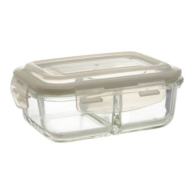 2 Section Rectangular Glass Container with Lid 640 Ml | Freska