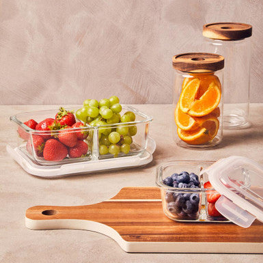 2 Section Rectangular Glass Container with Lid 640 Ml | Freska