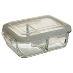 2 Section Rectangular Glass Container with Lid 1040 Ml | Freska