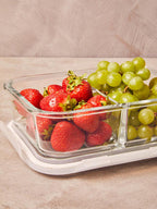 2 Section Rectangular Glass Container with Lid 1040 Ml | Freska