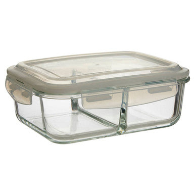 2 Section Rectangular Glass Container with Lid 1520 Ml | Freska