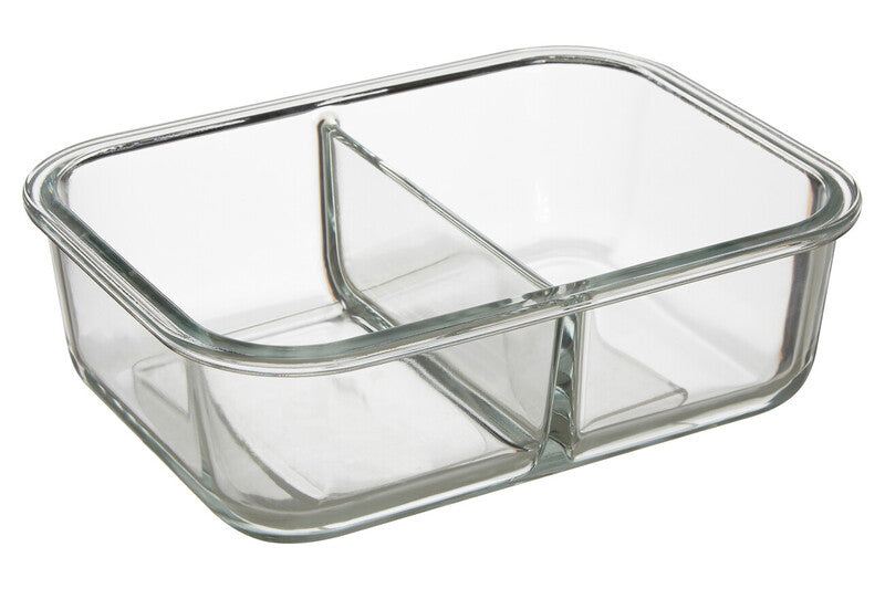 2 Section Rectangular Glass Container with Lid 1520 Ml | Freska