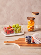 2 Section Rectangular Glass Container with Lid 1520 Ml | Freska