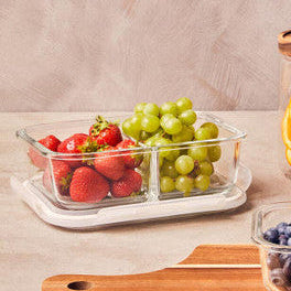 2 Section Rectangular Glass Container with Lid 1520 Ml | Freska