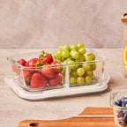 2 Section Rectangular Glass Container with Lid 1520 Ml | Freska