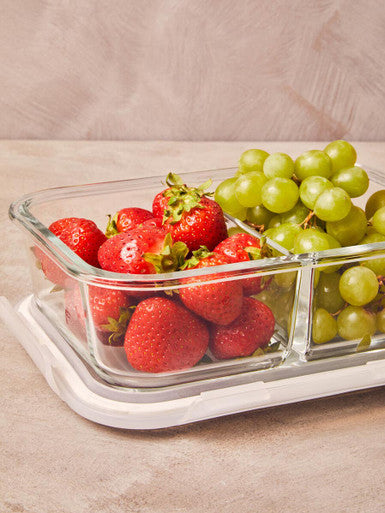 2 Section Rectangular Glass Container with Lid 1520 Ml | Freska