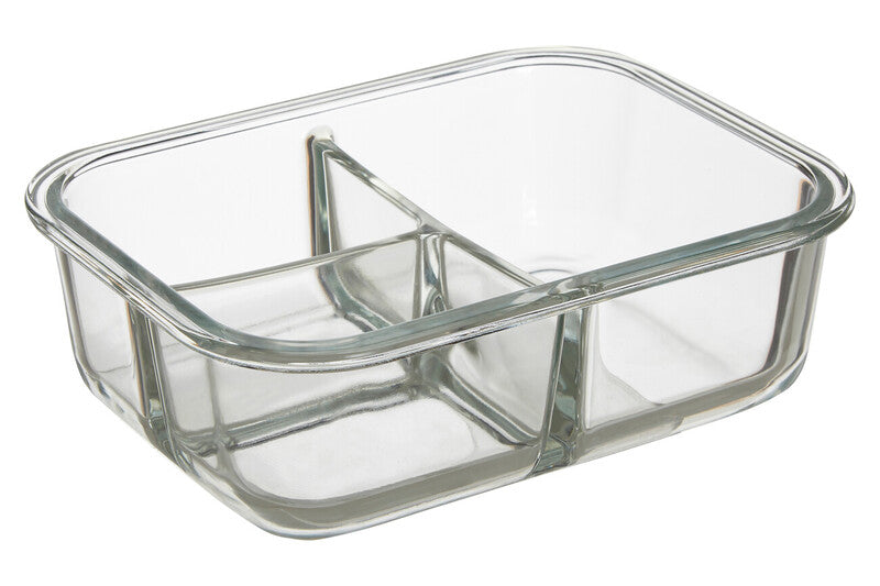 3 Section Rectangular Glass Container with Lid 1040 Ml | Freska