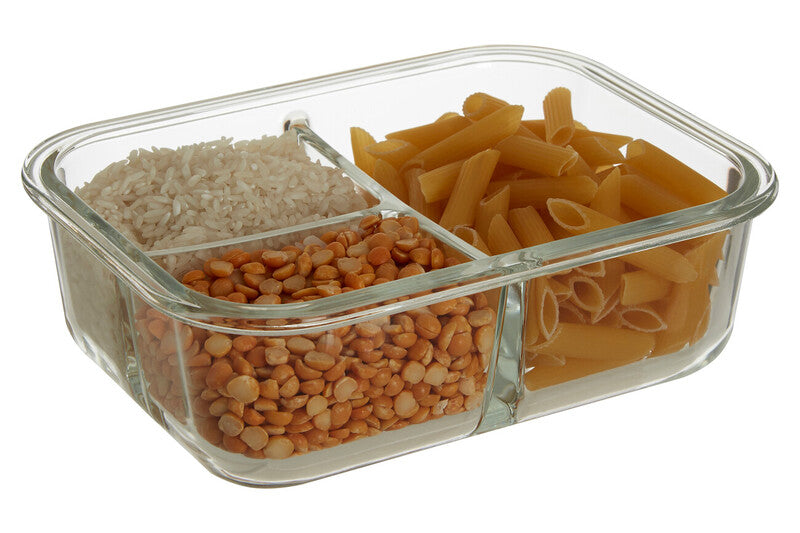 3 Section Rectangular Glass Container with Lid 1040 Ml | Freska