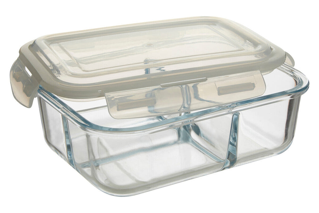 3 Section Rectangular Glass Container with Lid 1520 Ml | Freska