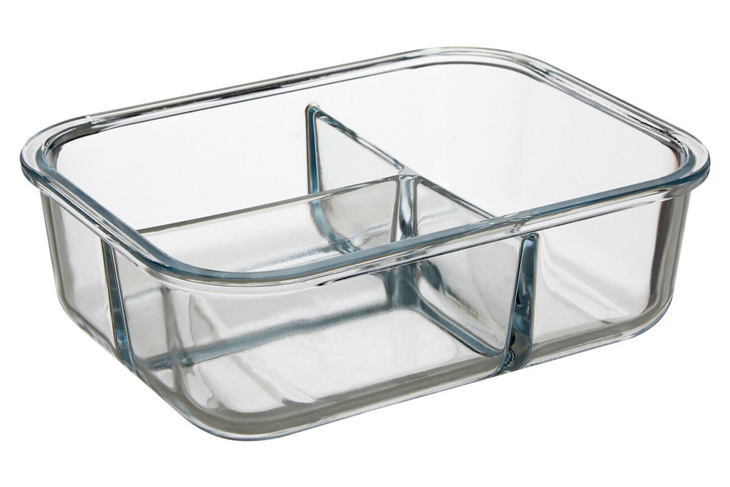 3 Section Rectangular Glass Container with Lid 1520 Ml | Freska