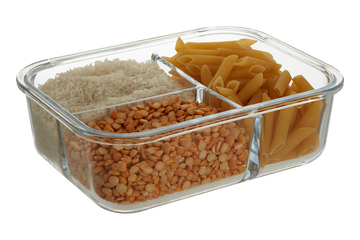 3 Section Rectangular Glass Container with Lid 1520 Ml | Freska